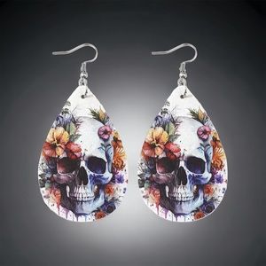 Colorful Flower Skull Pattern Teardrop Dangle Earrings 
Faux Fashion Jewelry‎